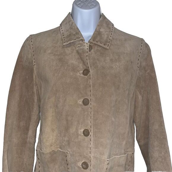 NWT Bernardo P/S Genuine Suede Leather Jacket Womens tan Lined Button Up Western - Picture 3 of 16